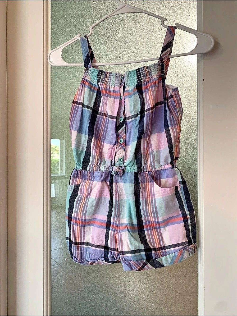 Gymboree Plaid Romper in Pink & Blue Size 6 Like New